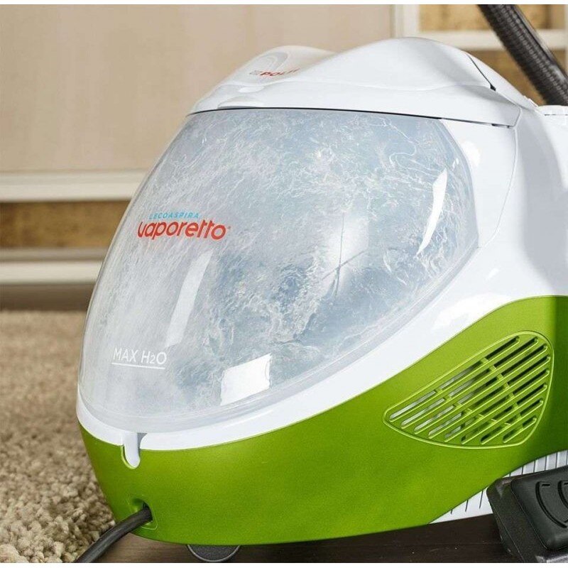 Aspirator cu abur Polti Vaporetto Lecoaspira FAV 80, 2450 W, 6 bar, 120g/min, functie de spalare / uscare si filtrare prin apa, Alb/Verde