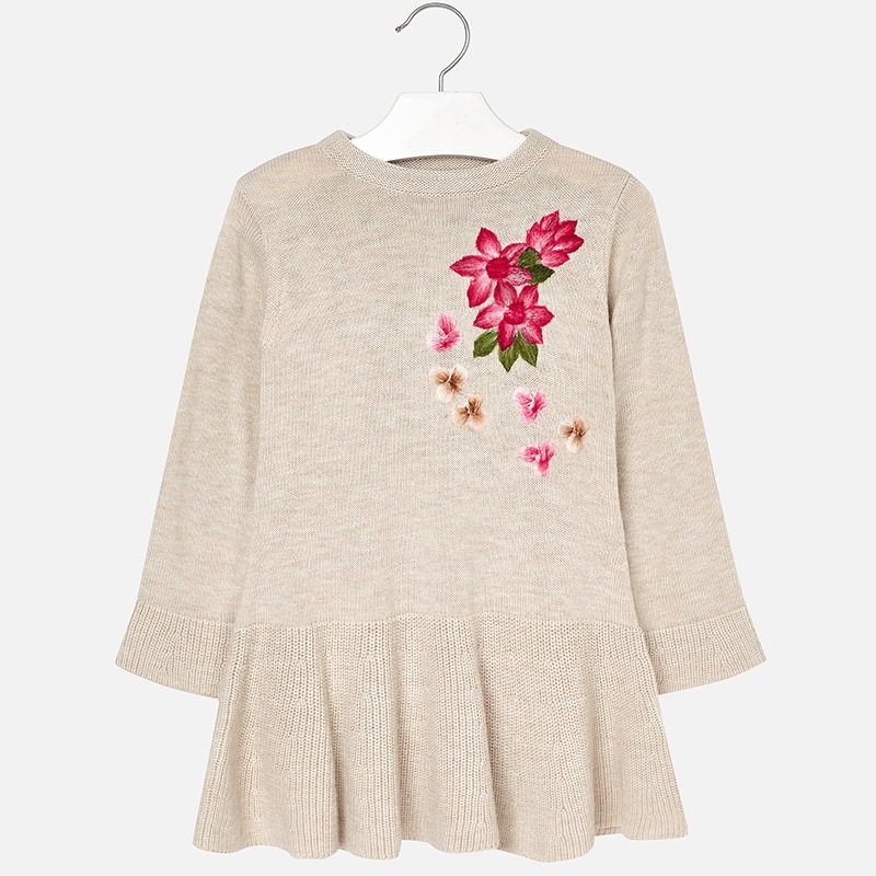 Rochie tricotata Mayoral cu motive florale, Crem, 110 CM