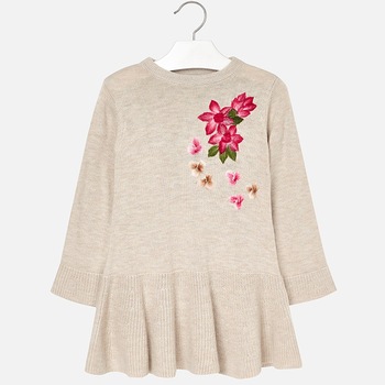 Rochie tricotata Mayoral cu motive florale, Crem, 110 CM Rochie tricotata Mayoral cu motive florale, Crem, 110 CM