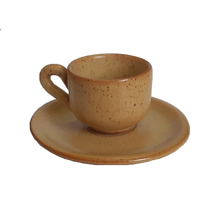 Set Ceasca cafea 90 ml + Farfurie, ceramica rustica DeSilva