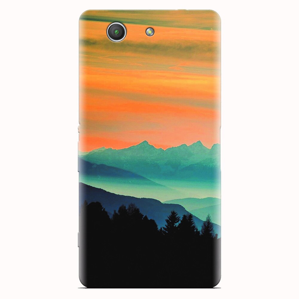 Husa silicon pentru Sony Xperia Z3 mini, Blue Mountains Orange Clouds Sunset Landscape