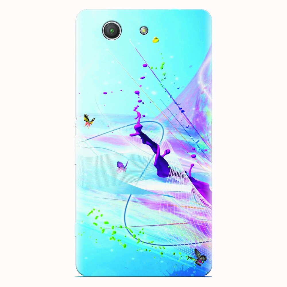 Husa silicon pentru Sony Xperia Z3 mini, Artistic Paint Splash Purple Butterflies