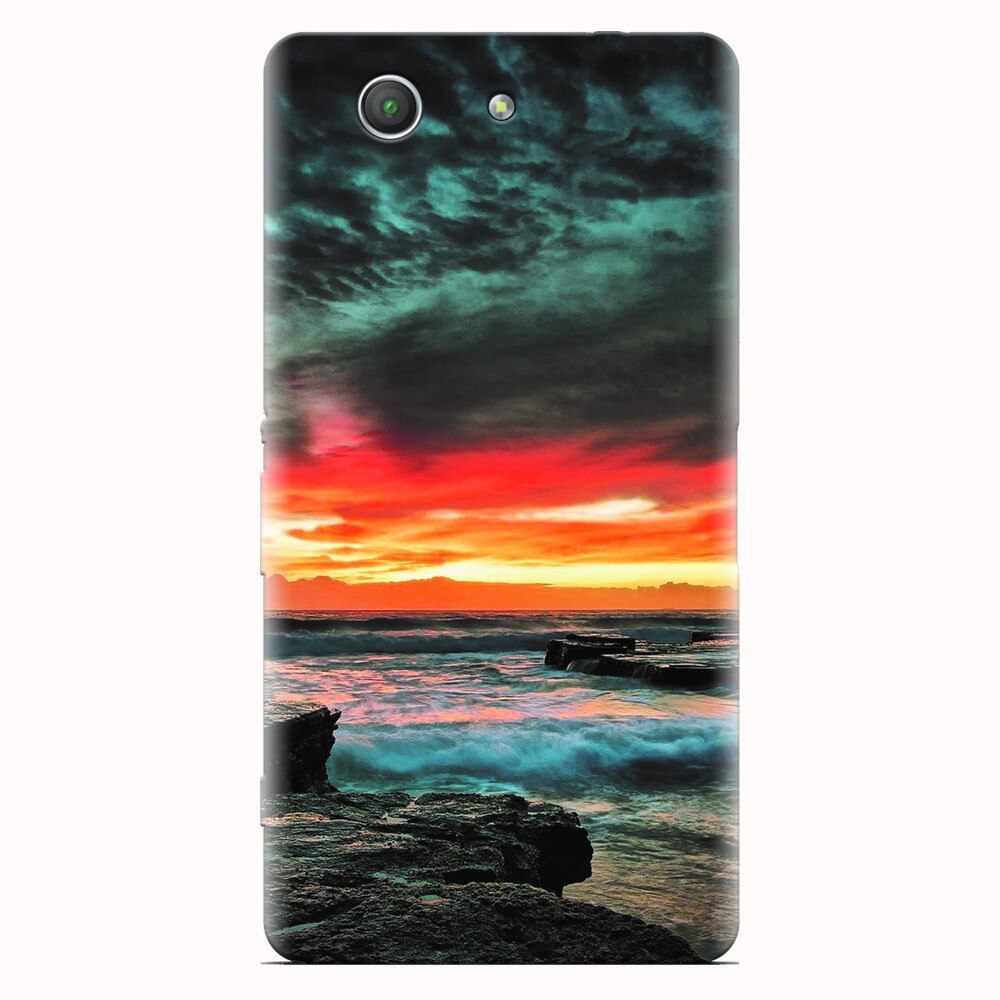 Husa silicon pentru Sony Xperia Z3 mini, Dramatic Rocky Beach Shore Sunset