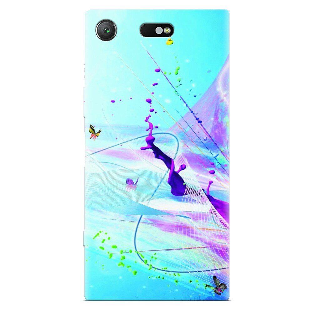 Husa silicon pentru Sony Xperia XZ Compact, Artistic Paint Splash Purple Butterflies