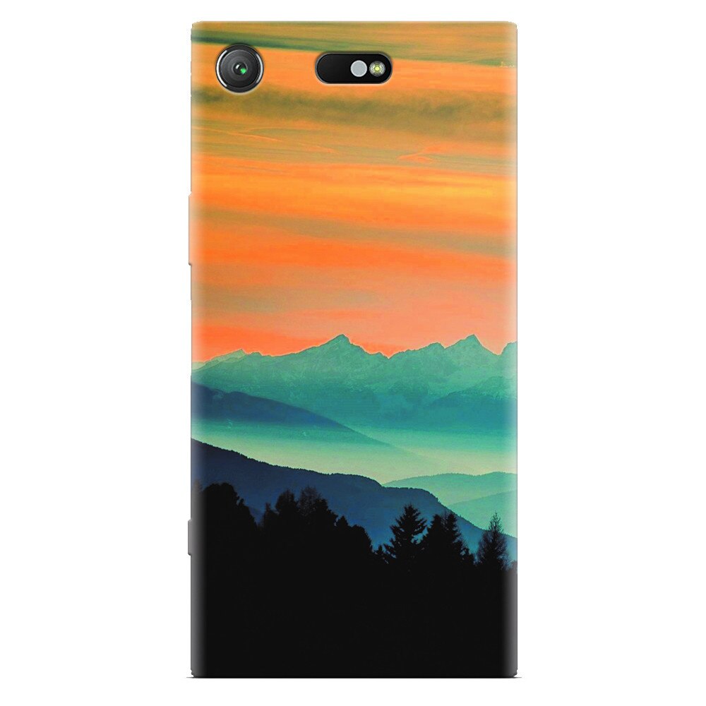 Husa silicon pentru Sony Xperia XZ Compact, Blue Mountains Orange Clouds Sunset Landscape