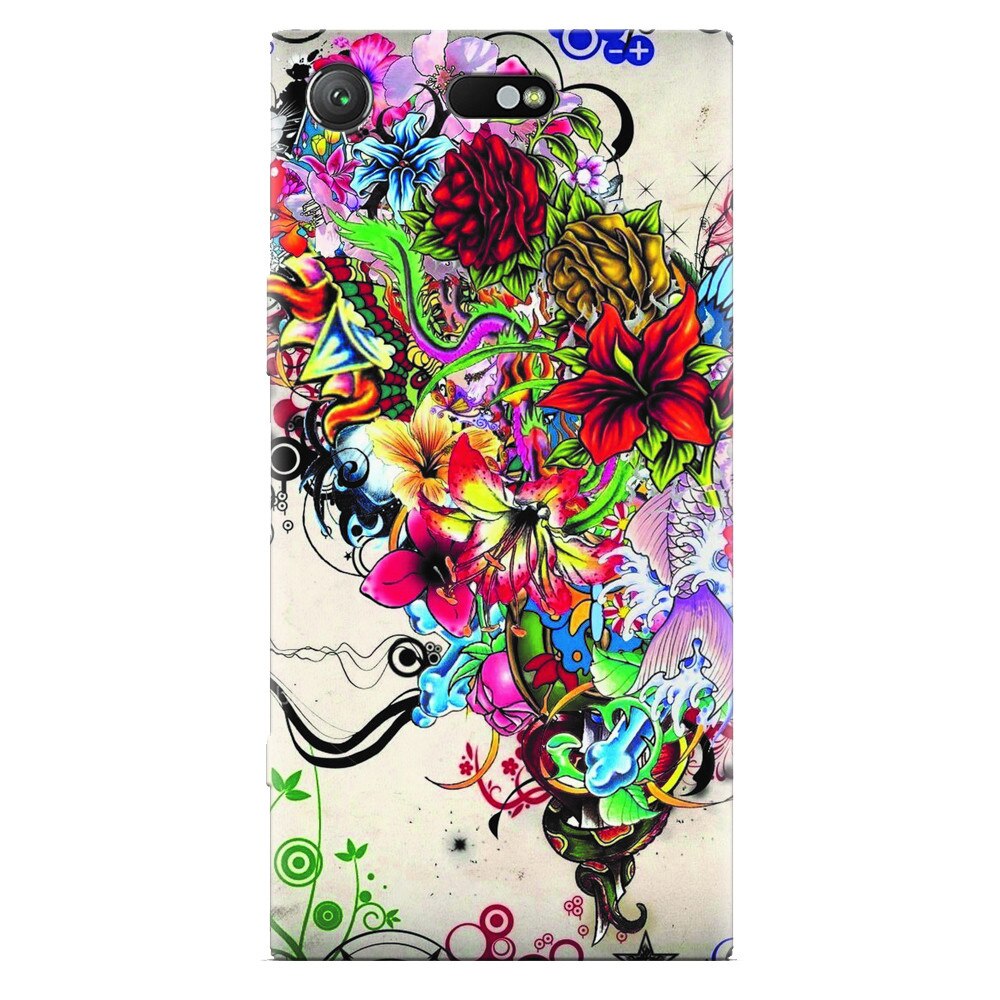 Husa silicon pentru Sony Xperia XZ Compact, Abstract Flowers Tattoo Illustration