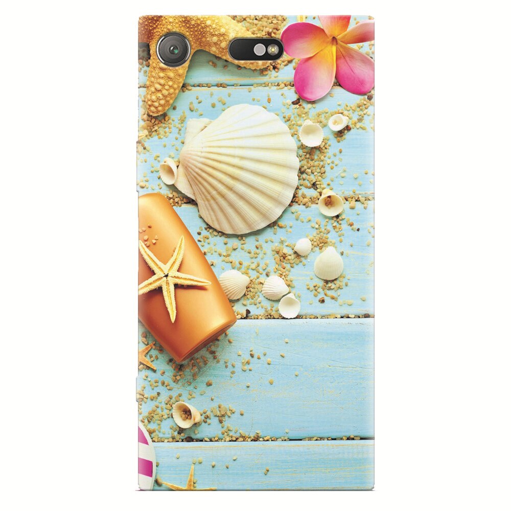 Husa silicon pentru Sony Xperia XZ Compact, Blue Wood Seashells Sea Star