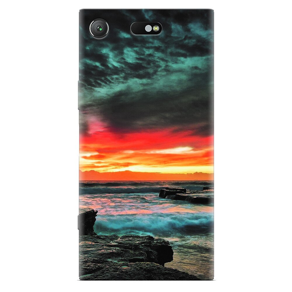 Husa silicon pentru Sony Xperia XZ Compact, Dramatic Rocky Beach Shore Sunset
