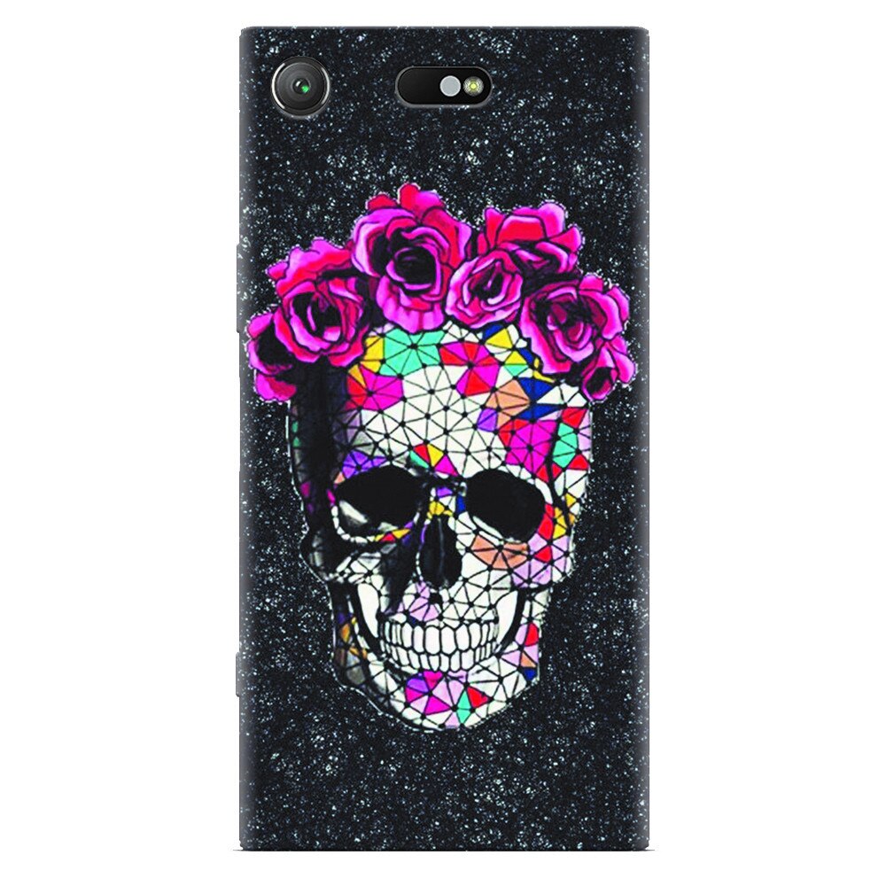 Husa silicon pentru Sony Xperia XZ Compact, Colorful Skull Roses Space