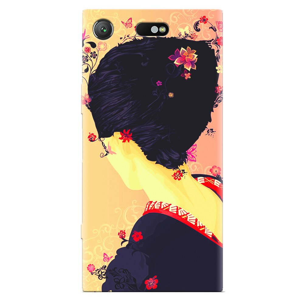 Husa silicon pentru Sony Xperia XZ Compact, Japanese Geisha Illustration Cherry Blossom