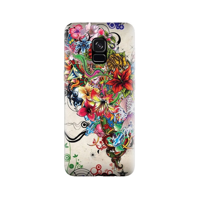 Husa silicon pentru Samsung Galaxy A5 2018, Abstract Flowers Tattoo Illustration