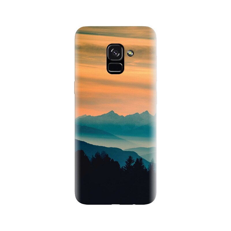 Husa silicon pentru Samsung Galaxy A5 2018, Blue Mountains Orange Clouds Sunset Landscape