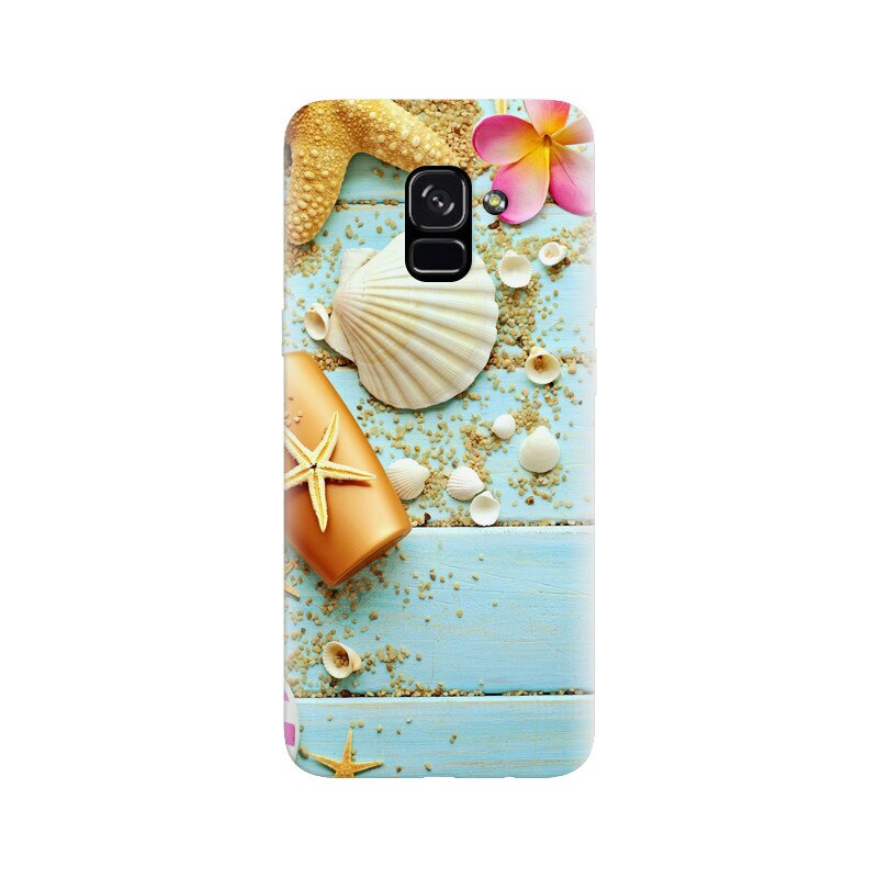 Husa silicon pentru Samsung Galaxy A5 2018, Blue Wood Seashells Sea Star