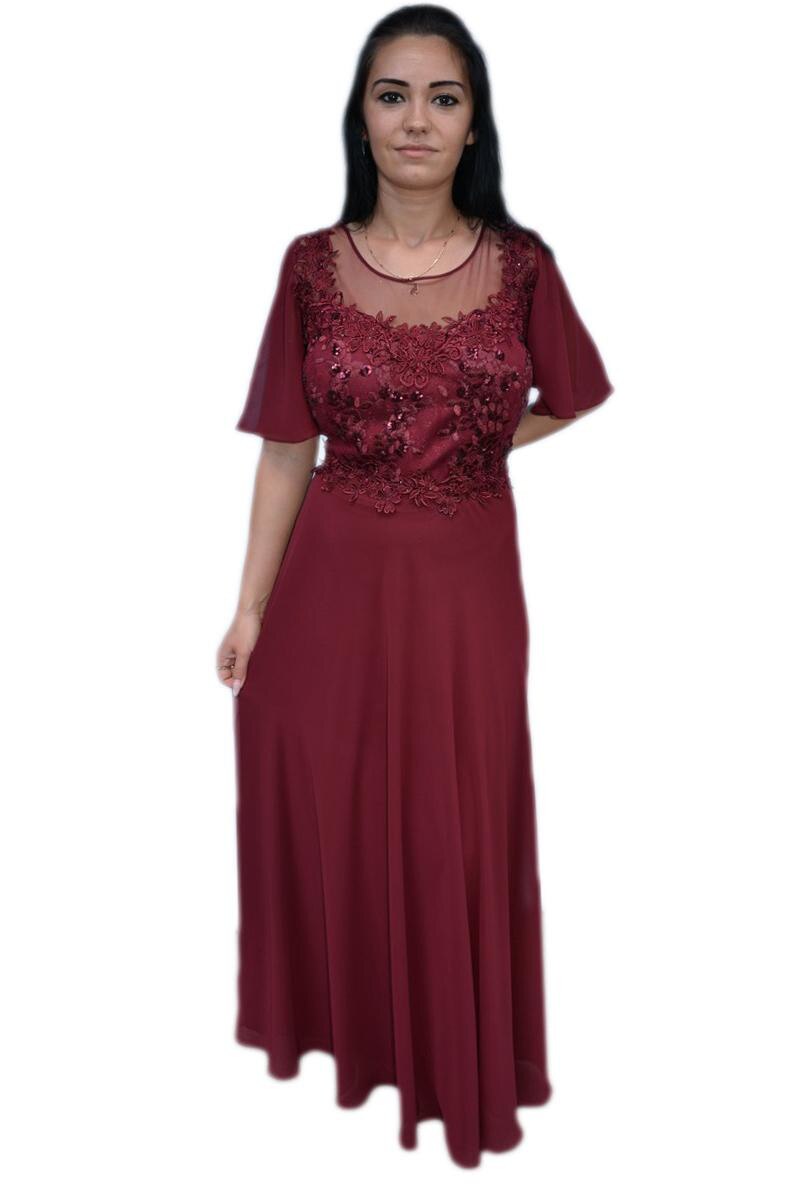 Rochie seara , lunga de seara,maneci din voal,D&J Exclusive,Bleumarin,54 EU, Marsala