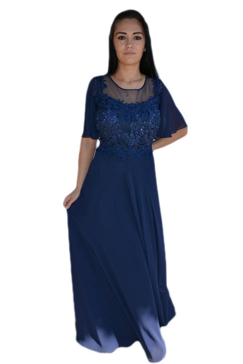 Rochie seara , lunga de seara,maneci din voal,D&J Exclusive,Bleumarin,54 EU, Bleumarin