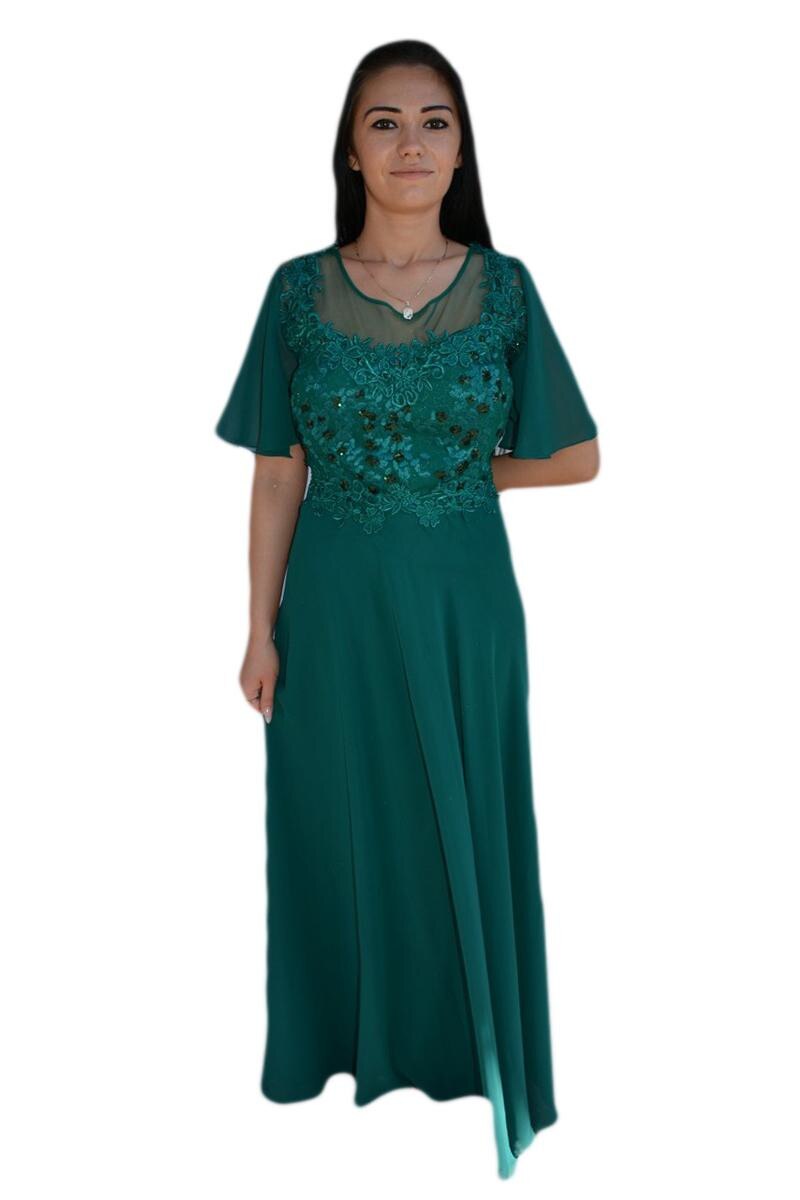 Rochie seara , lunga de seara,maneci din voal,D&J Exclusive,Bleumarin,54 EU, Greenery
