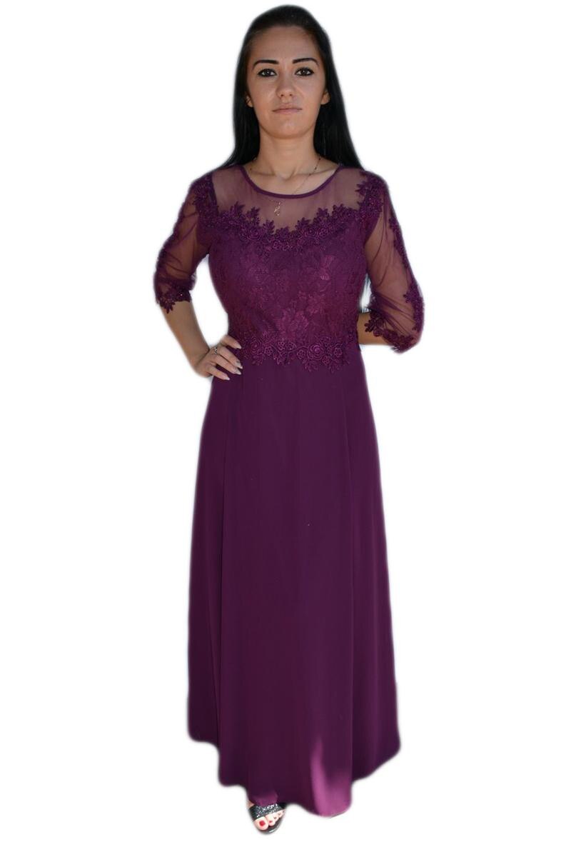 Rochie feminina, lunga de seara,maneci din voal,D&J Exclusive,Plamaniu,54 EU, Mov