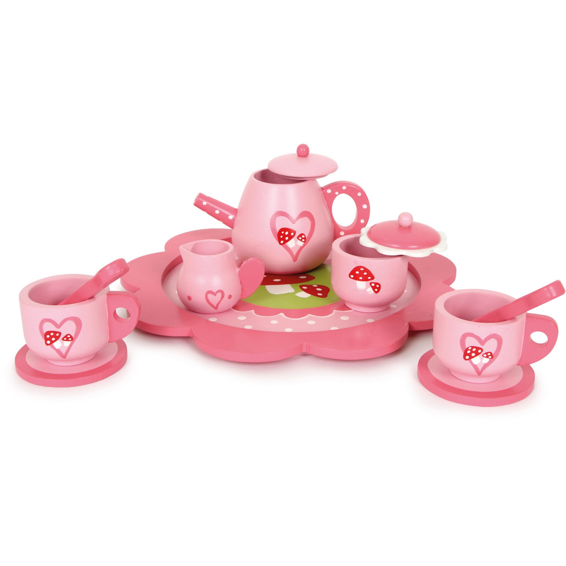 Set ceai din lemn, roz, 13 piese