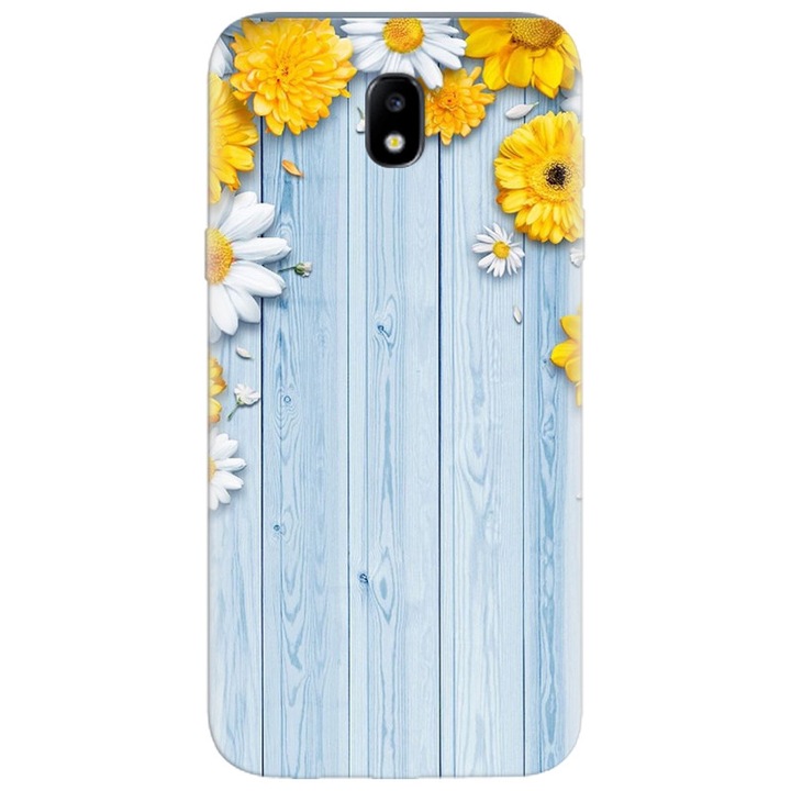 Силиконов кейс за Samsung Galaxy A7 2017, Sunflower On Blue Wood