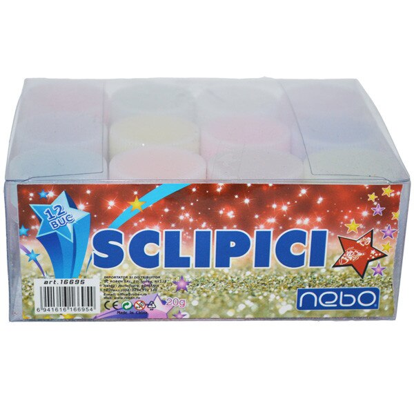 Set pudra sclipici 12 culori NEBO neon 20 g , Robentoys