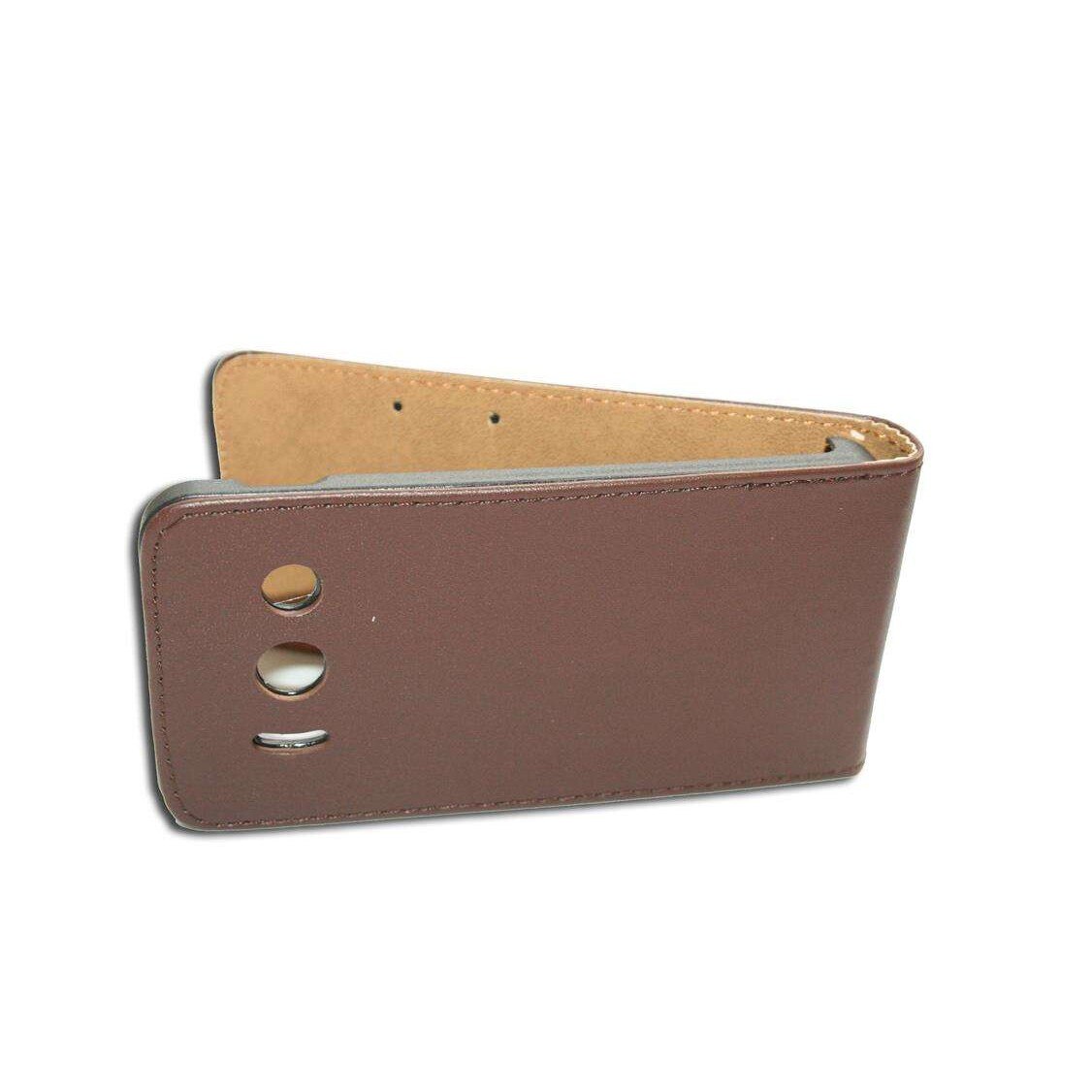 Husa Huawei Ascend Y300 model BEST SLIM din Piele ECO maro inchis