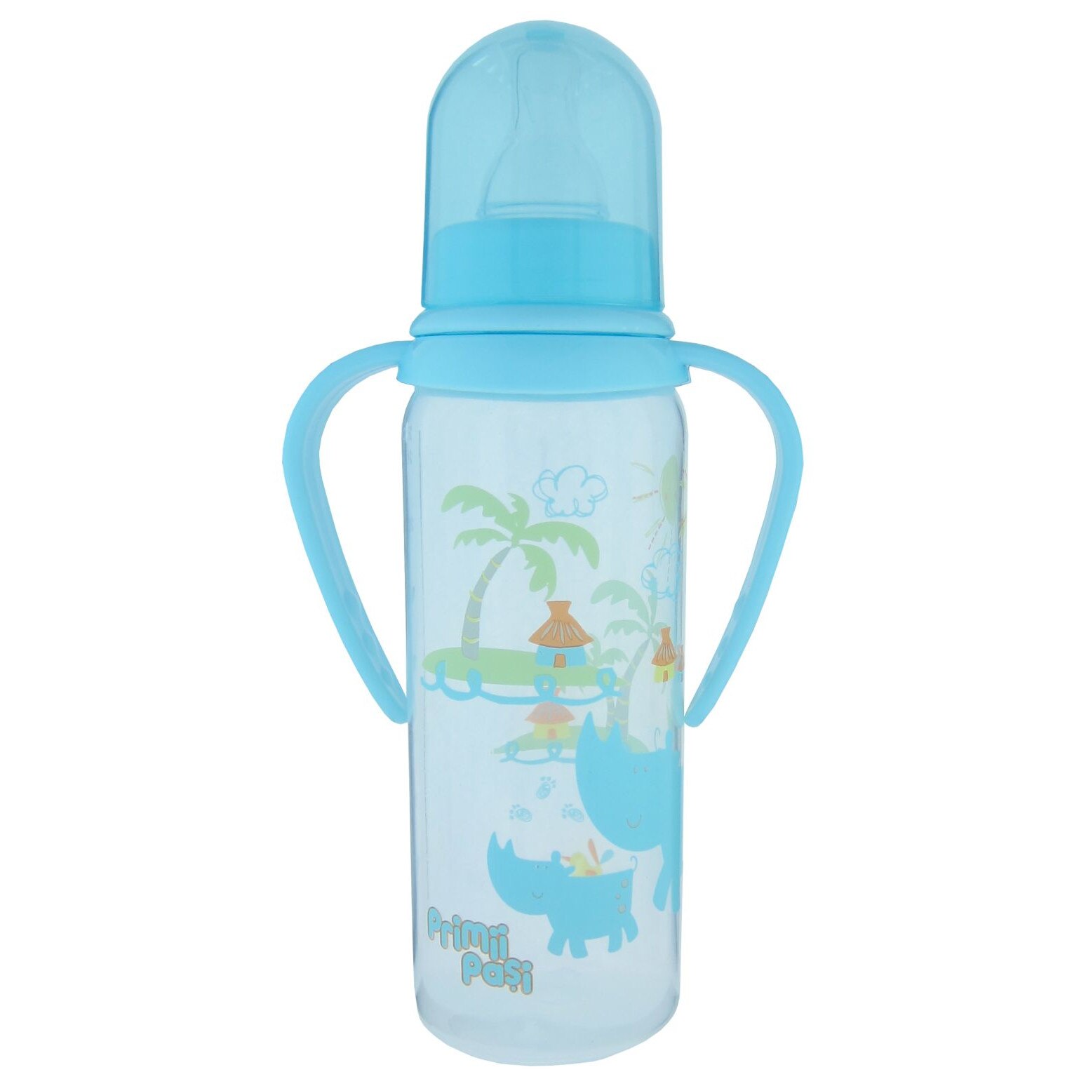 Biberon polipropilena cu manere decorat 250 ml, R0142, bleu, Primii Pasi