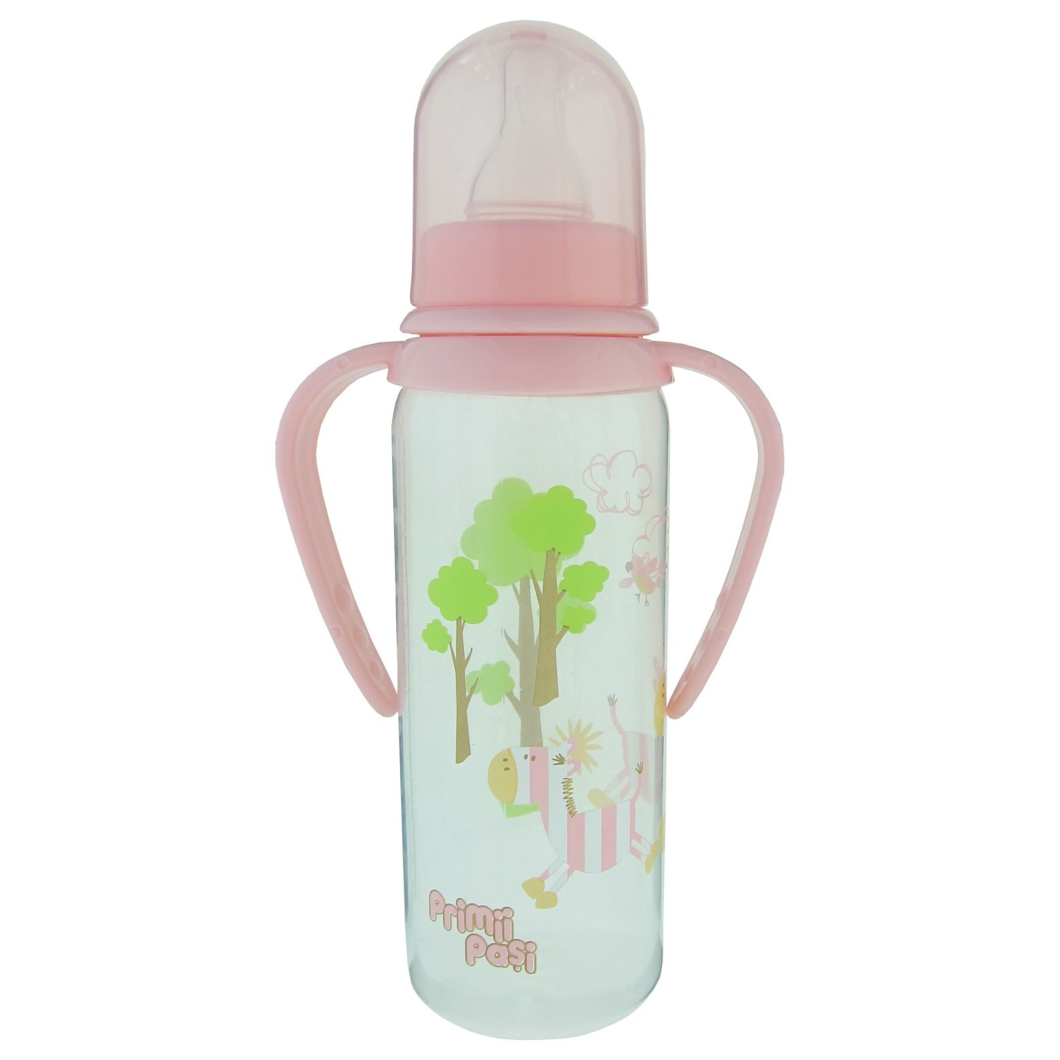 Biberon polipropilena cu manere decorat 250 ml, R0142, roz, Primii Pasi