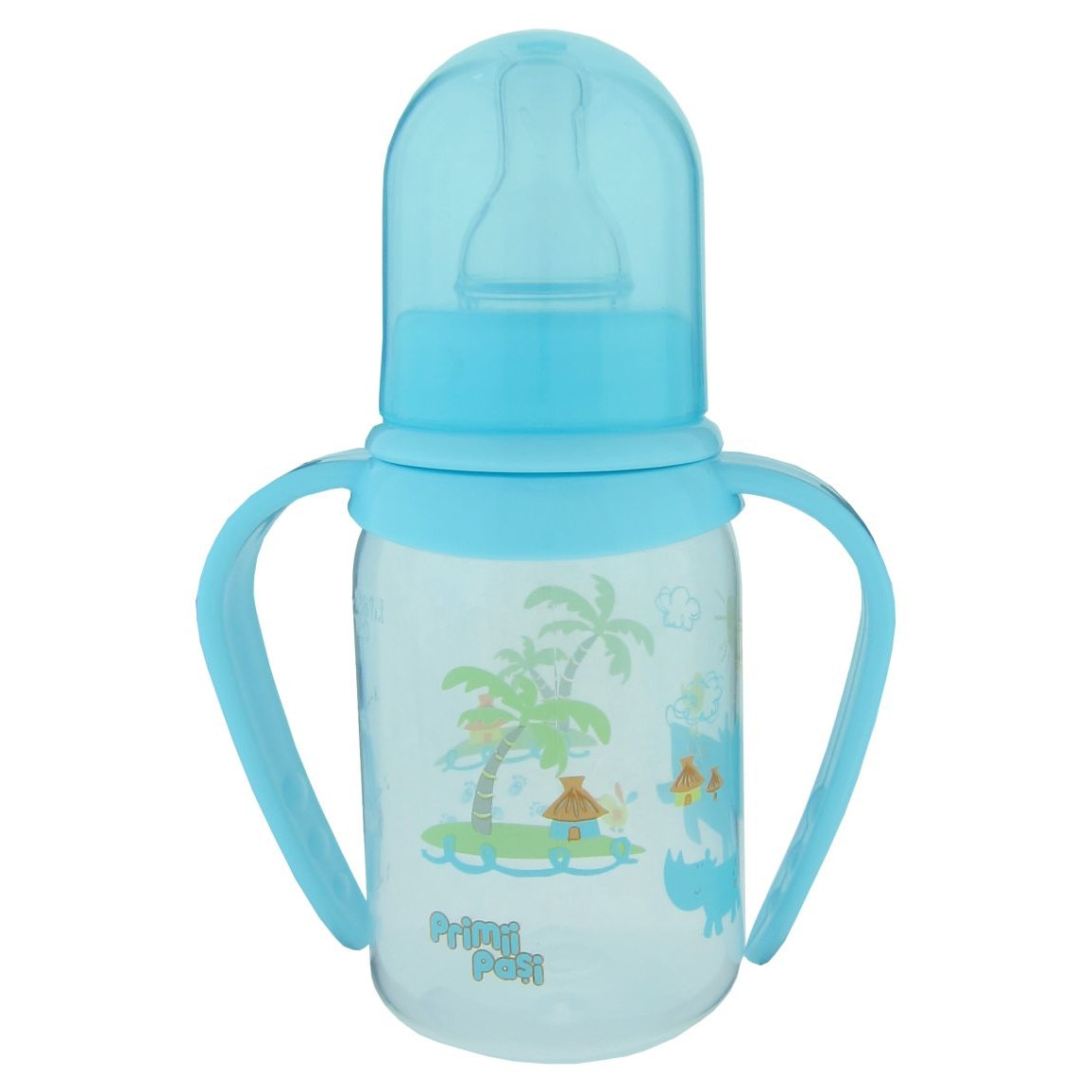 Biberon polipropilena cu manere decorat 125 ml, R0143, bleu, Primii Pasi