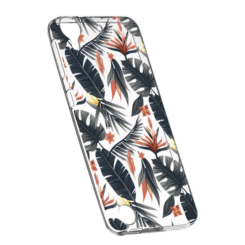 Husa Silicon, Transparent, Slim, Tropical Pattern, HTC Desire 825