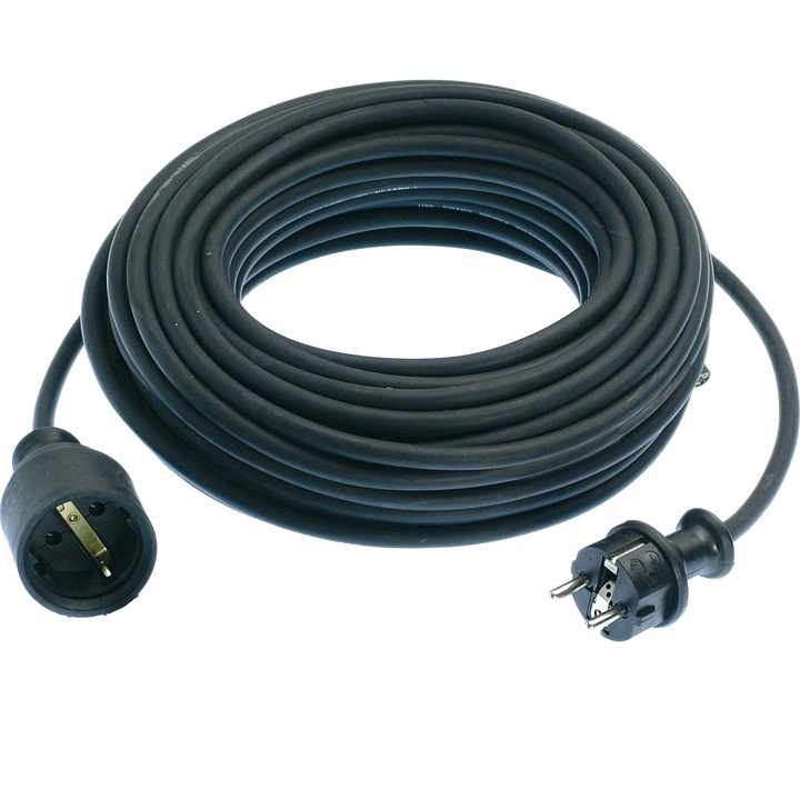 Prelungitor de gradina Bachmann, cu fisa si priza, cablu HO5VV-F 3G1.5, 30m, Negru