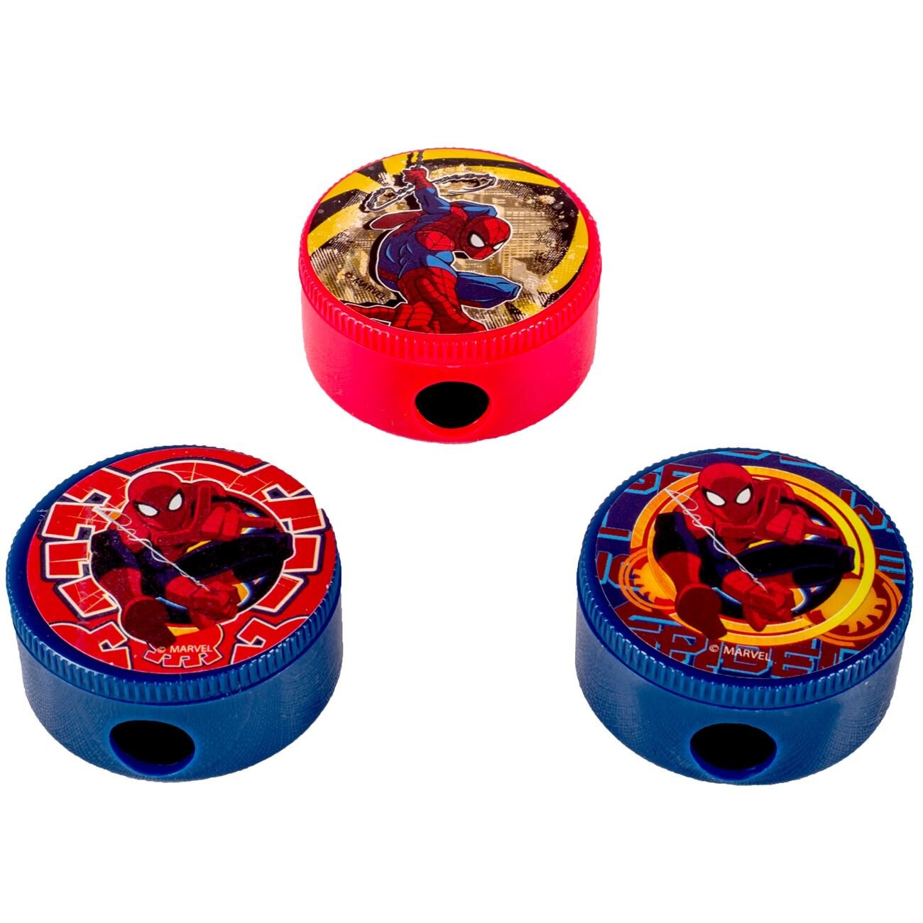 Set Ascutitoare din plastic cu container Spider-Man, 3 buc