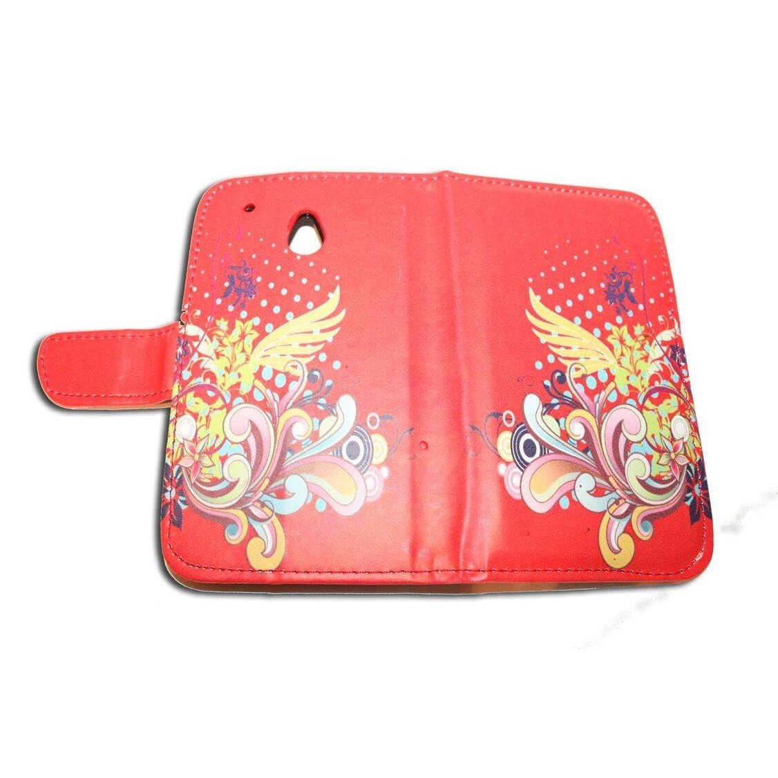 Husa HTC One Mini M4 model carte BEST FLOWERS din Piele ECO rosie