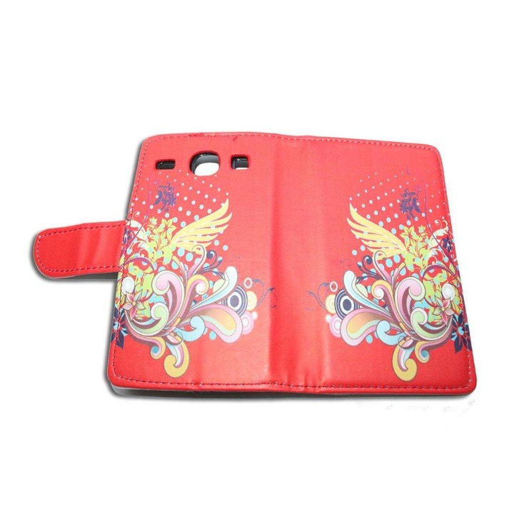 Капак Съвместим с модел книга на Samsung Galaxy Core I8260 BEST FLOWERS от червена ЕКО кожа