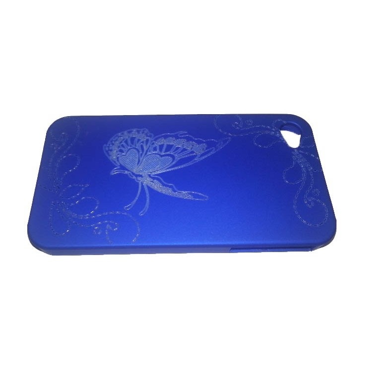 Husa Iphone 4/4S din Plastic Model Fluture Brodat Culoare Albastra