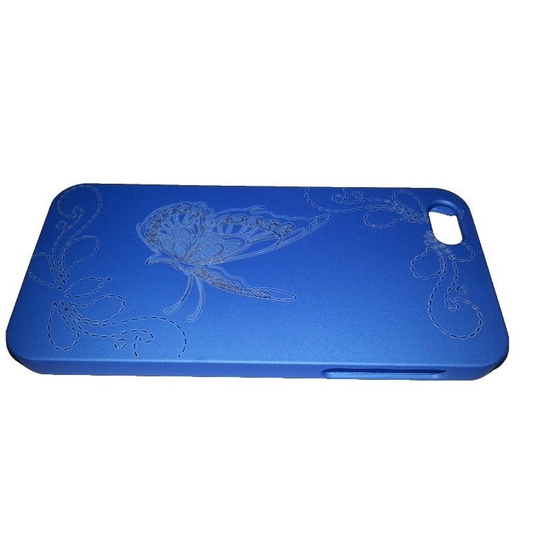 Husa Iphone 5 din Plastic Model Fluture Brodat Culoare Albastra