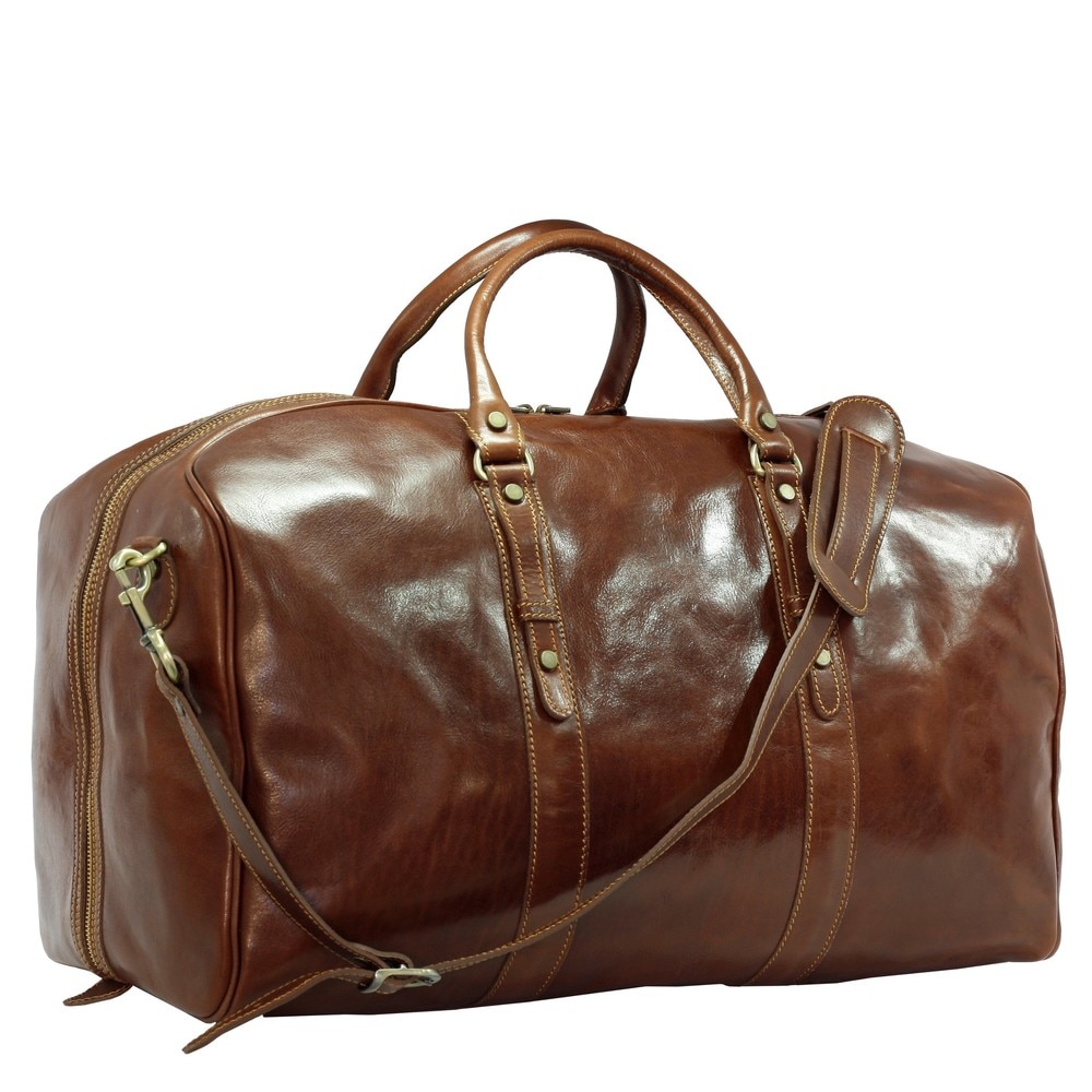 Geanta de voiaj coniac, Suveran, din piele naturala vacchetta SUPERIOR, MADE IN ITALY