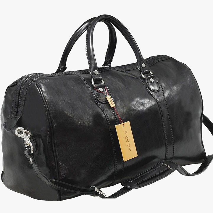 Geanta de voiaj neagra, Suveran, din piele naturala vachetta, made in italy