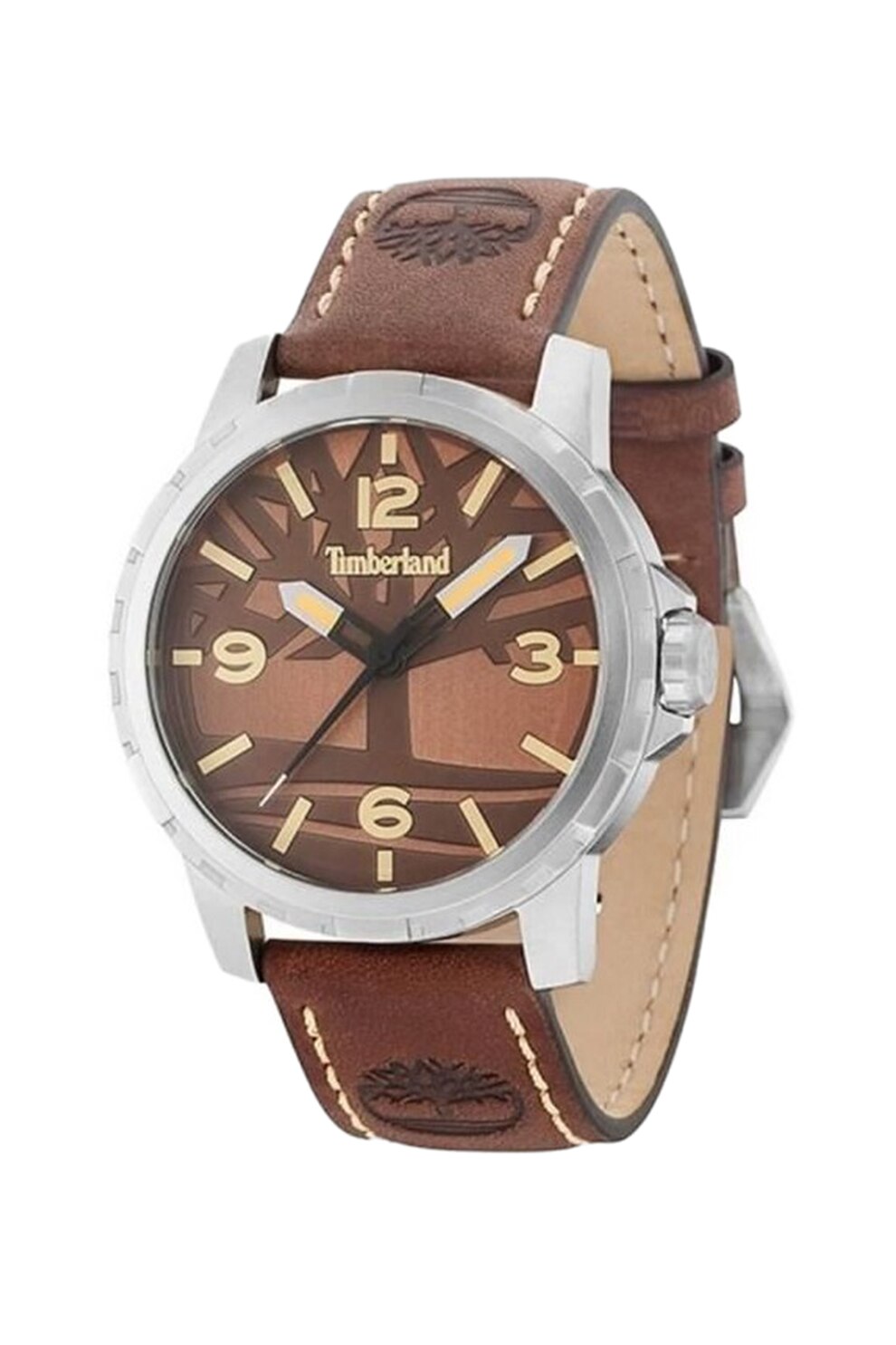 Timberland, Ceas cu o curea de piele Clarkson, Argintiu/Maro