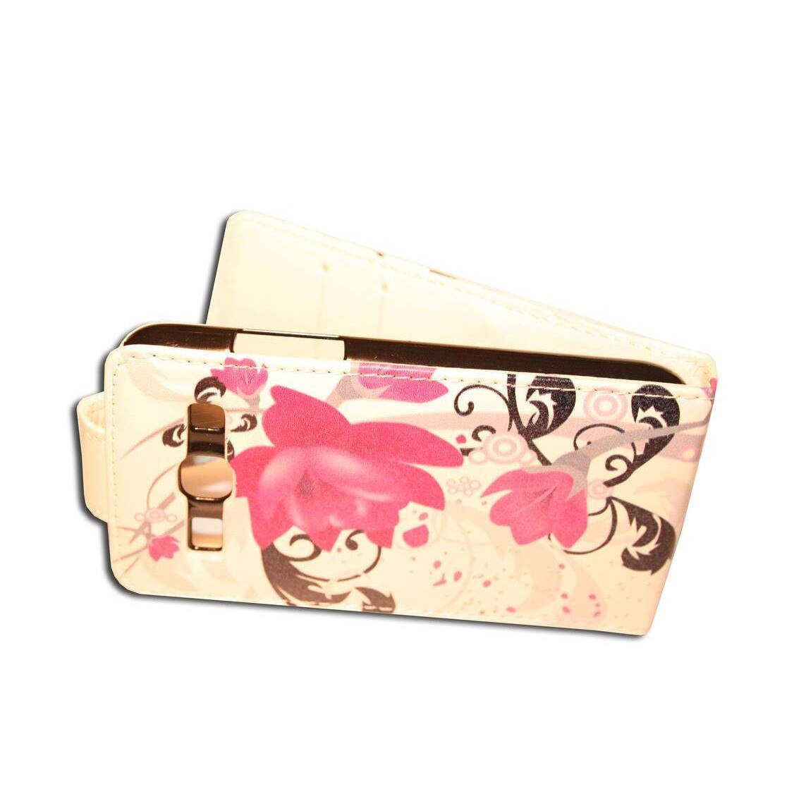 Husa Samsung Galaxy Core Plus G3500 model BEST FLIP din Piele ECO alba cu flori