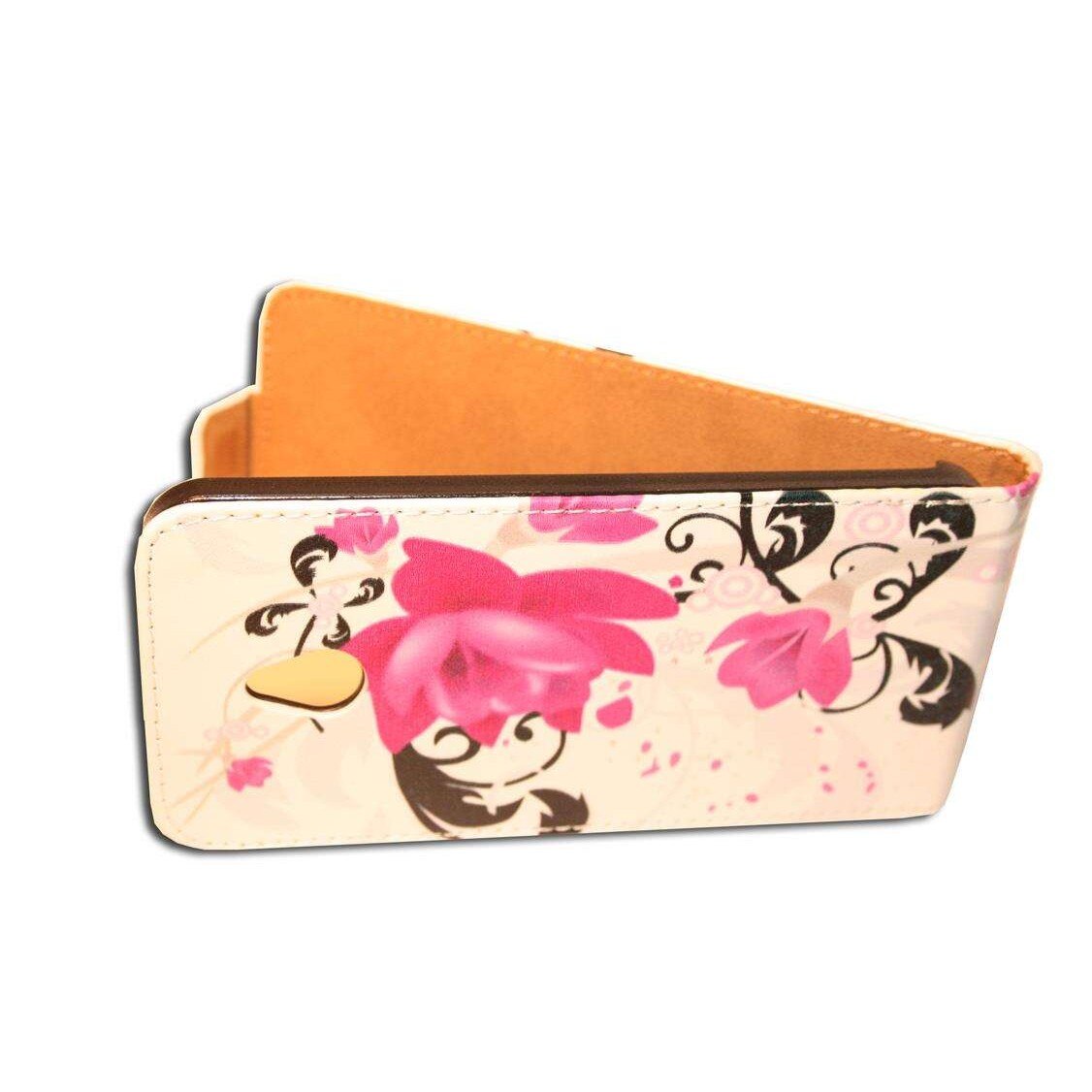 Husa HTC One Mini M4 model BEST SLIM din Piele ECO alba cu flori