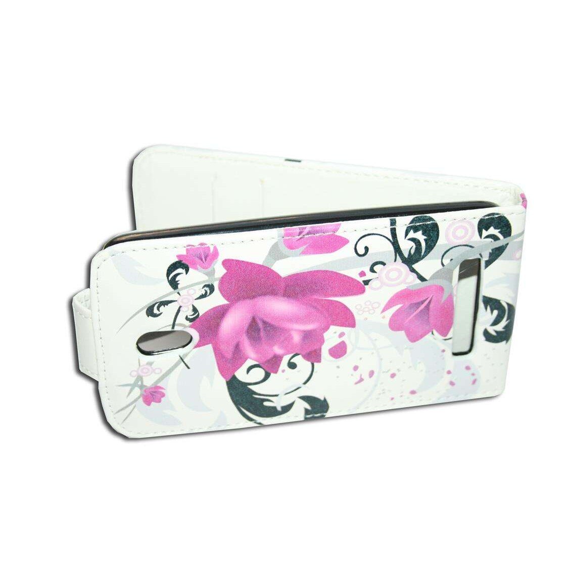 Husa HTC Desire 500 model BEST FLIP din Piele ECO alba cu flori