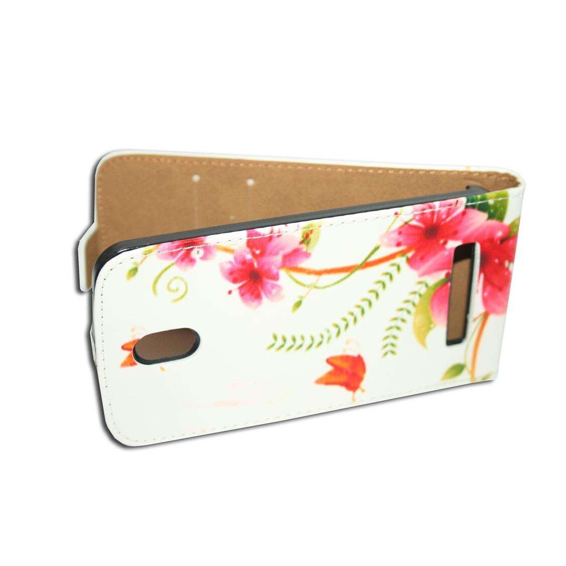 Husa HTC Desire 500 model BEST SLIM din Piele ECO alba cu orhidee