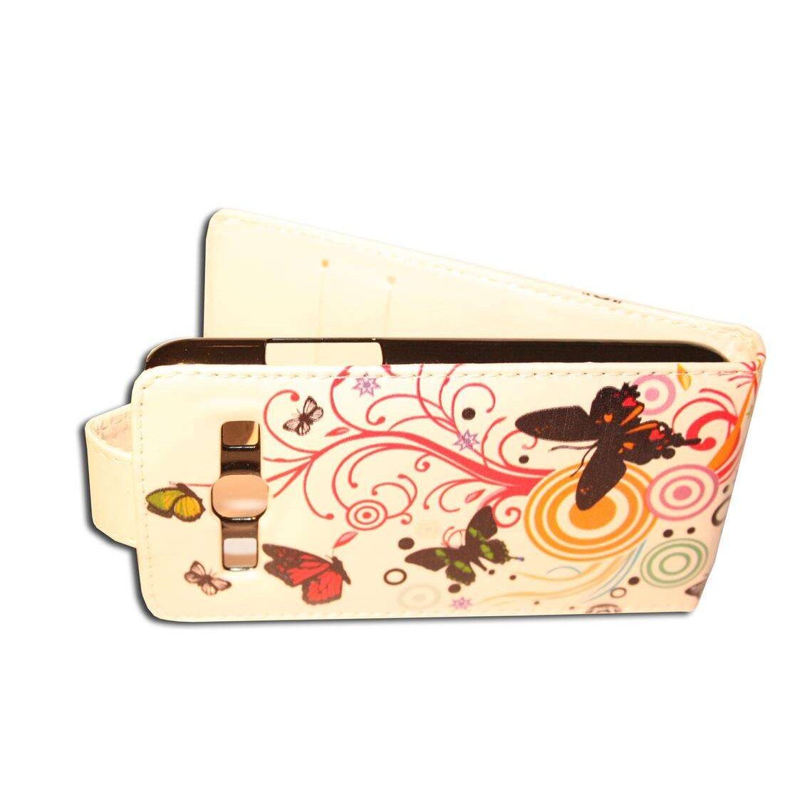 Husa Samsung Galaxy Core Plus G3500 model BEST FLIP din Piele ECO alba cu fluturi