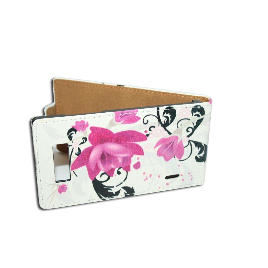 Husa LG Optimus L7 model BEST SLIM din Piele ECO alba cu flori