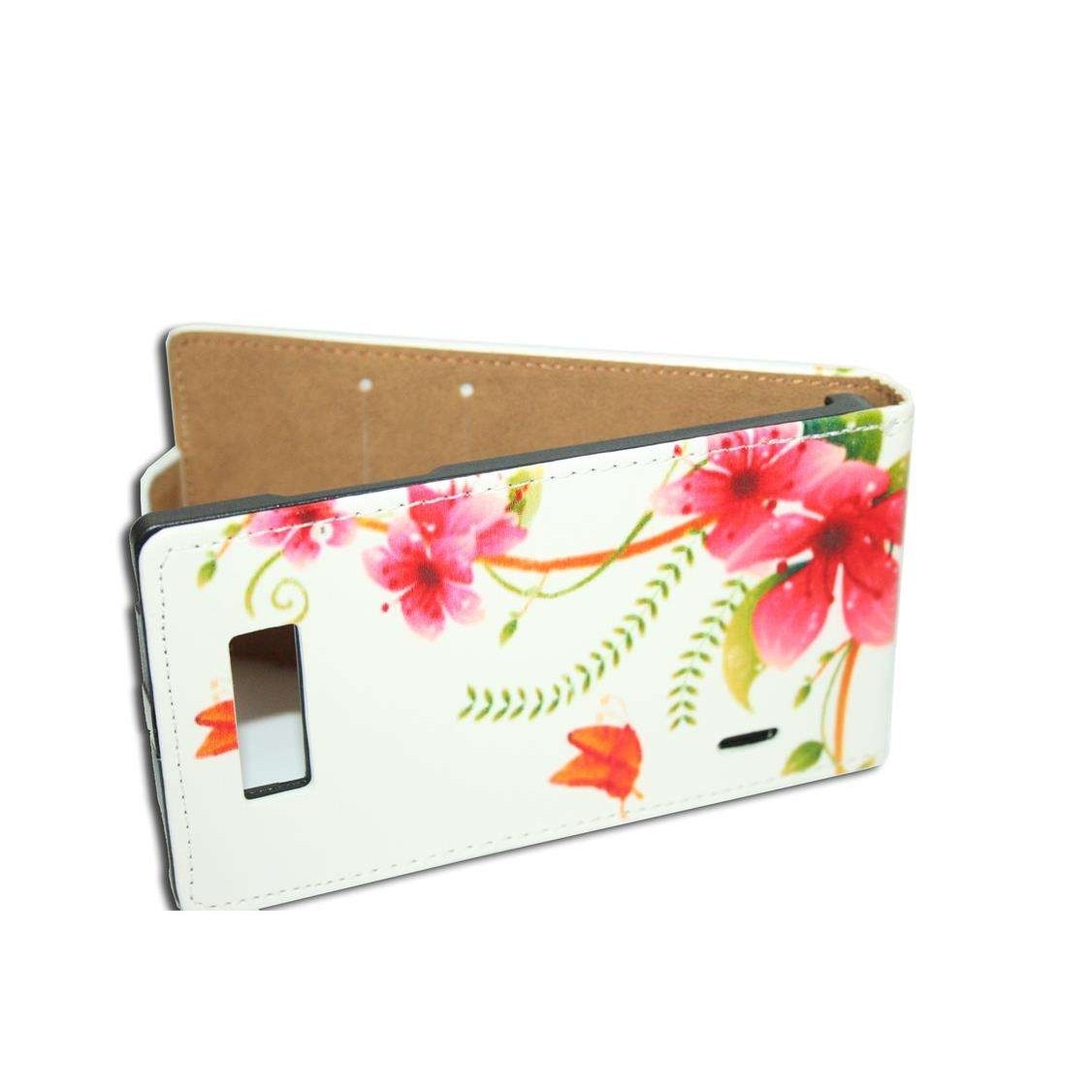 Husa LG Optimus L7 model BEST SLIM din Piele ECO alba cu orhidee