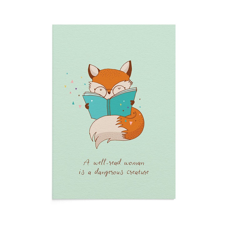 Felicitare Reading Fox, Zizula Cards, Multicolor, 105 x 150 mm