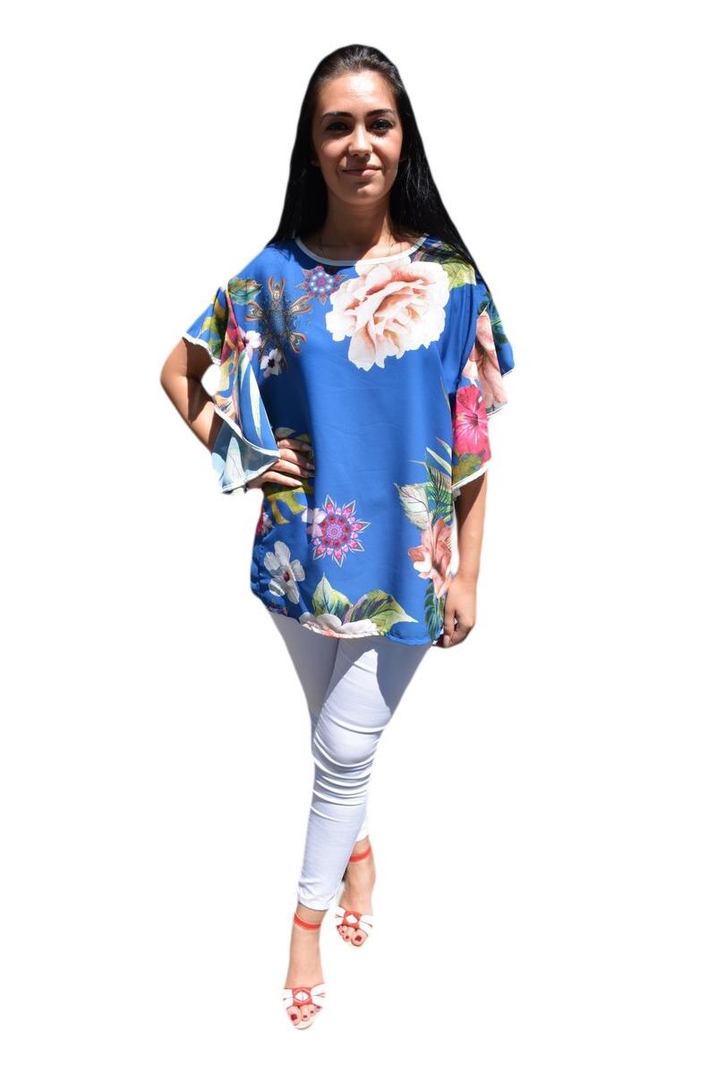 Bluza rafinata cu flori multicolore, D&J Exclusive, Albastru