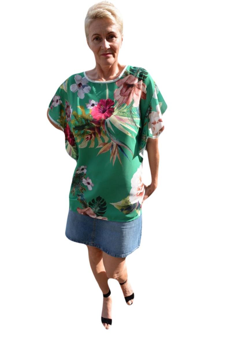 Bluza rafinata cu flori tropicale, D&J Exclusive, Verde