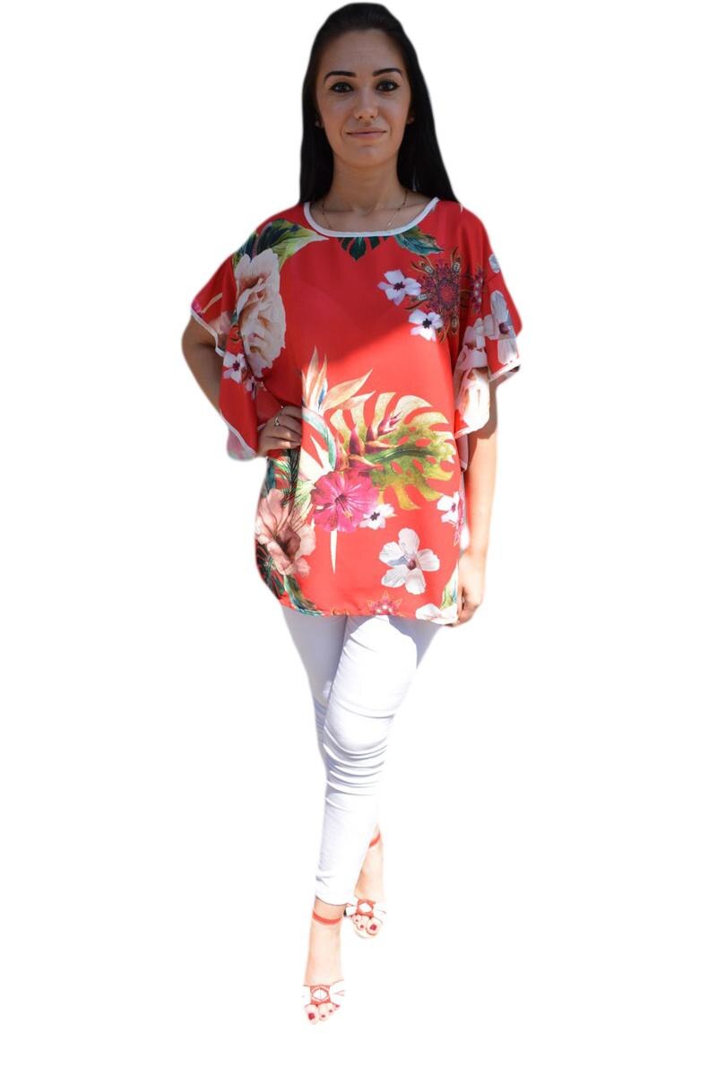 Bluza rafinata cu flori, D&J Exclusive 2, Rosu