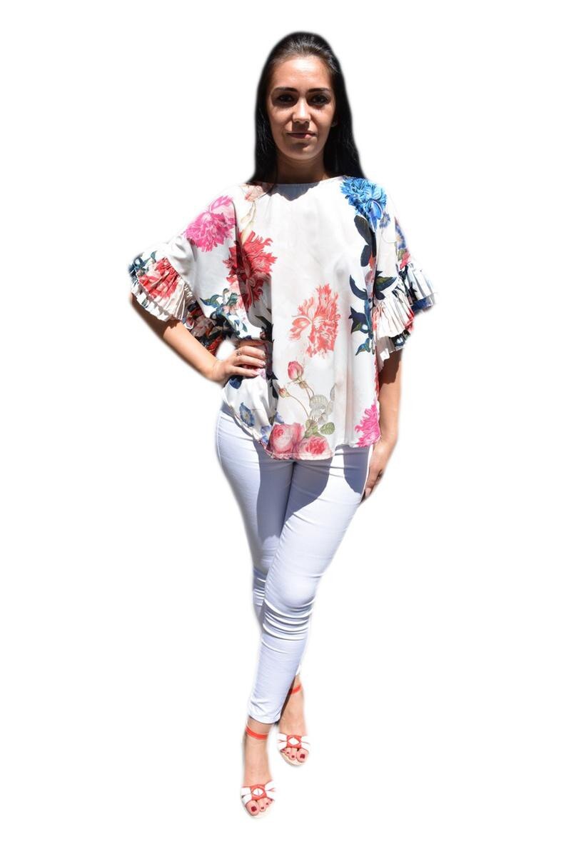 Bluza casual cu volanase la maneci, D&J Exclusive, Multicolor